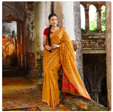 Mustard color Cotton Saree